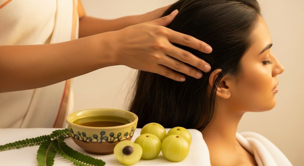 Warm Amla Oil Scalp Massage